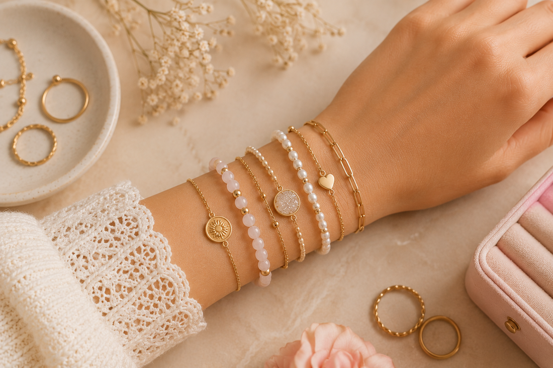 bracelet tendance femme stacking bracelets pierre naturelle doré style femme