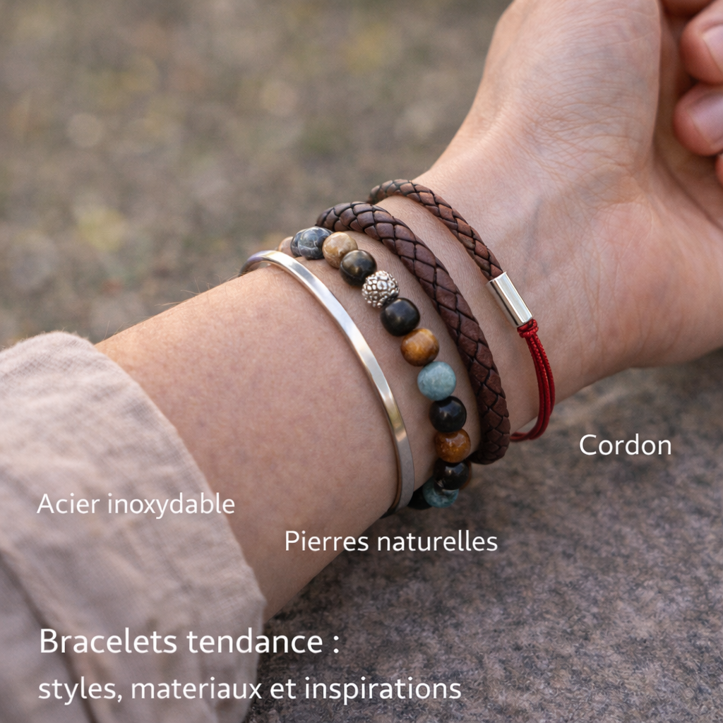bracelets tendance style minimaliste pierre naturelle cuir acier