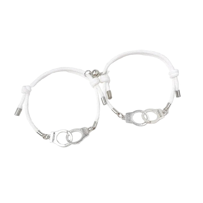 Bracelet Couple Discret Lien Anneaux Aimant Blancs | Alina & Pablo