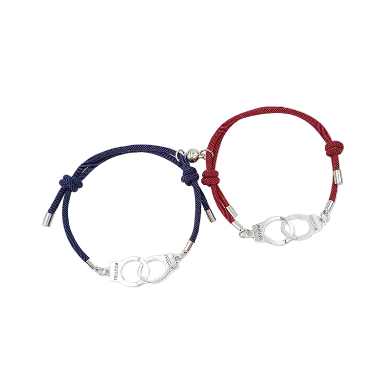 Bracelet Couple Discret Lien Anneaux Aimant Bleu et Rouge | Esther & Valentin