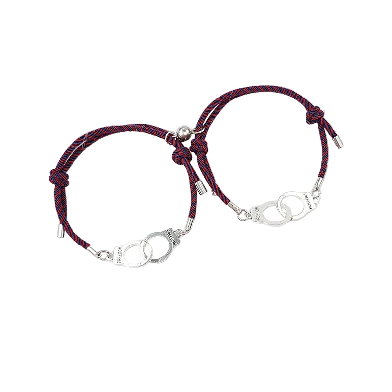 Bracelet Couple Discret Lien Anneaux Aimant Bleus/Rouges | Mégane & Evan