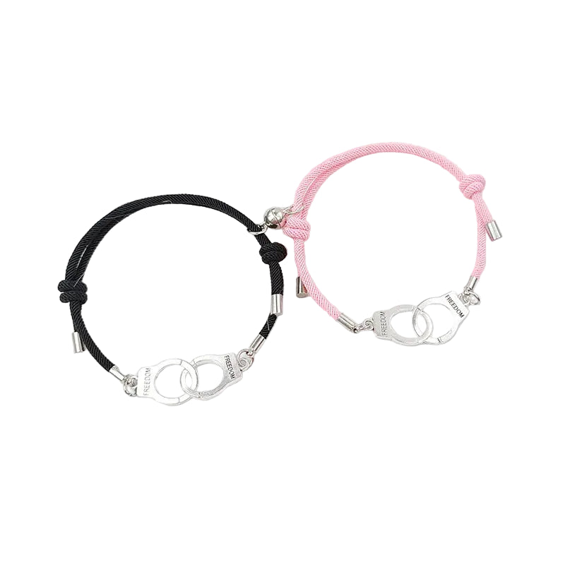 Bracelet Couple Discret Lien Anneaux Aimant Noir et Rose | Armelle & Yanis