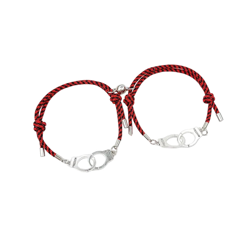 Bracelet Couple Discret Lien Anneaux Aimant Rouges/Noirs | Sandy & Ismaël