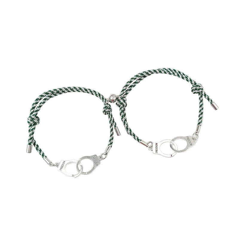 Bracelet Couple Discret Lien Anneaux Aimant Vert/Blanc | Jocelyne & Simon