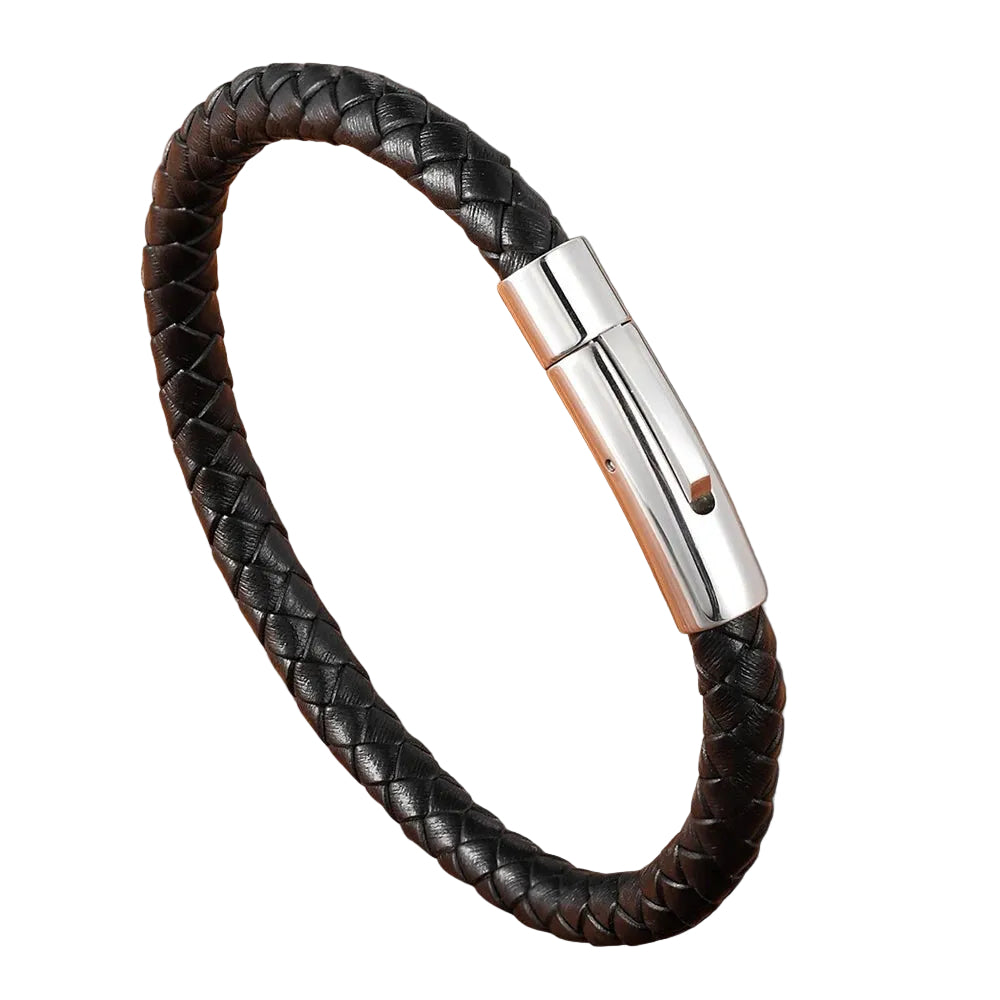 Bracelet Cuir Homme Argent | Rocco
