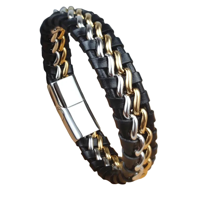Bracelet Cuir Homme Argent et Or | Matthieu