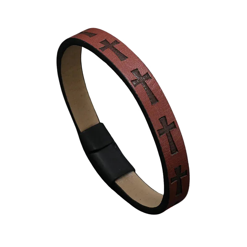 Bracelet Cuir Homme Croix Marron | Templier