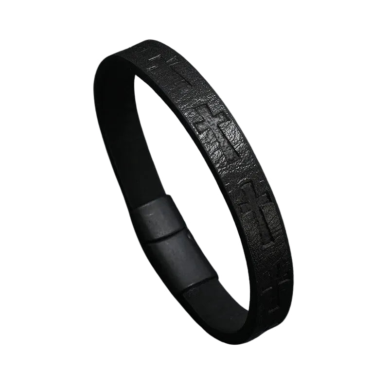 Bracelet Cuir Homme Croix Noir | Montmiraille