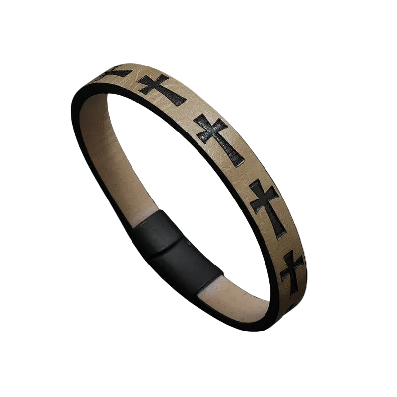 Bracelet Cuir Homme Croix Ocre | Crusader