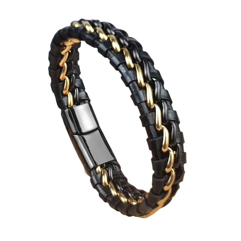 Bracelet Cuir Homme Noir et Or | Logan