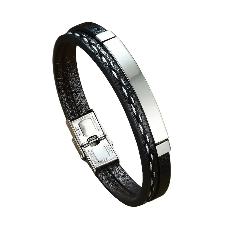 Bracelet Cuir Homme Plat Argent | Horacio