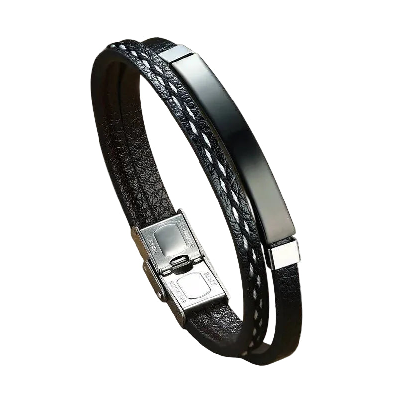 Bracelet Cuir Homme Plat Noir | Emilio