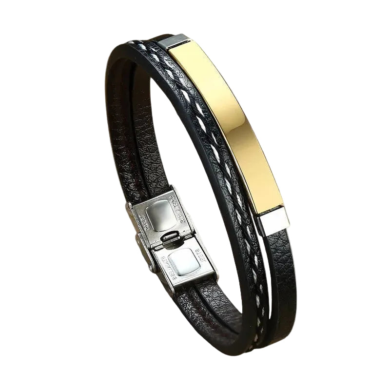 Bracelet Cuir Homme Plat Or | Pablo