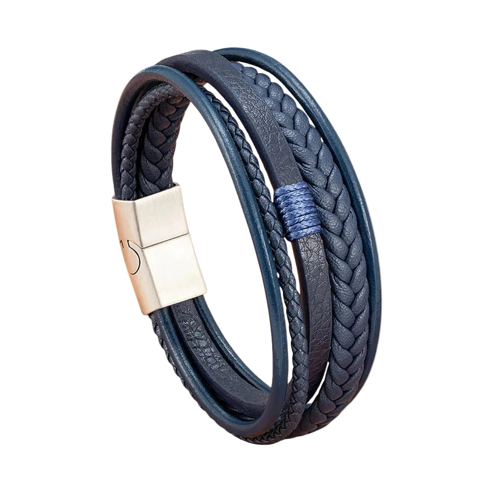 Bracelet Cuir Homme Tressé Bleu Multiple | Zadir