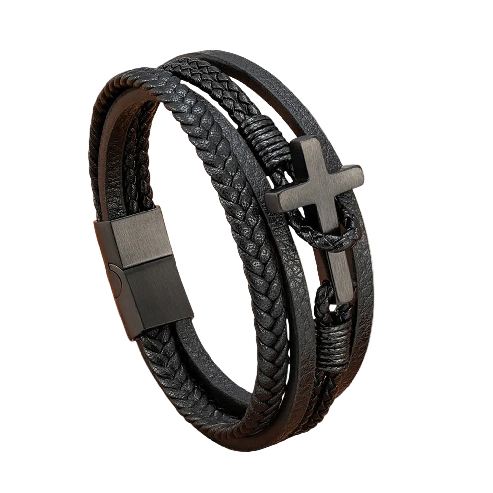 Bracelet Cuir Homme Tressé Croix Noire | Martin