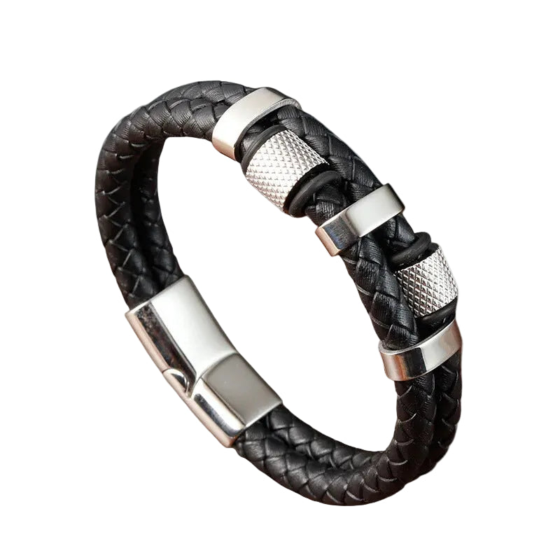 Bracelet Cuir Homme Tressé Homme Anneaux Argent | Kenny