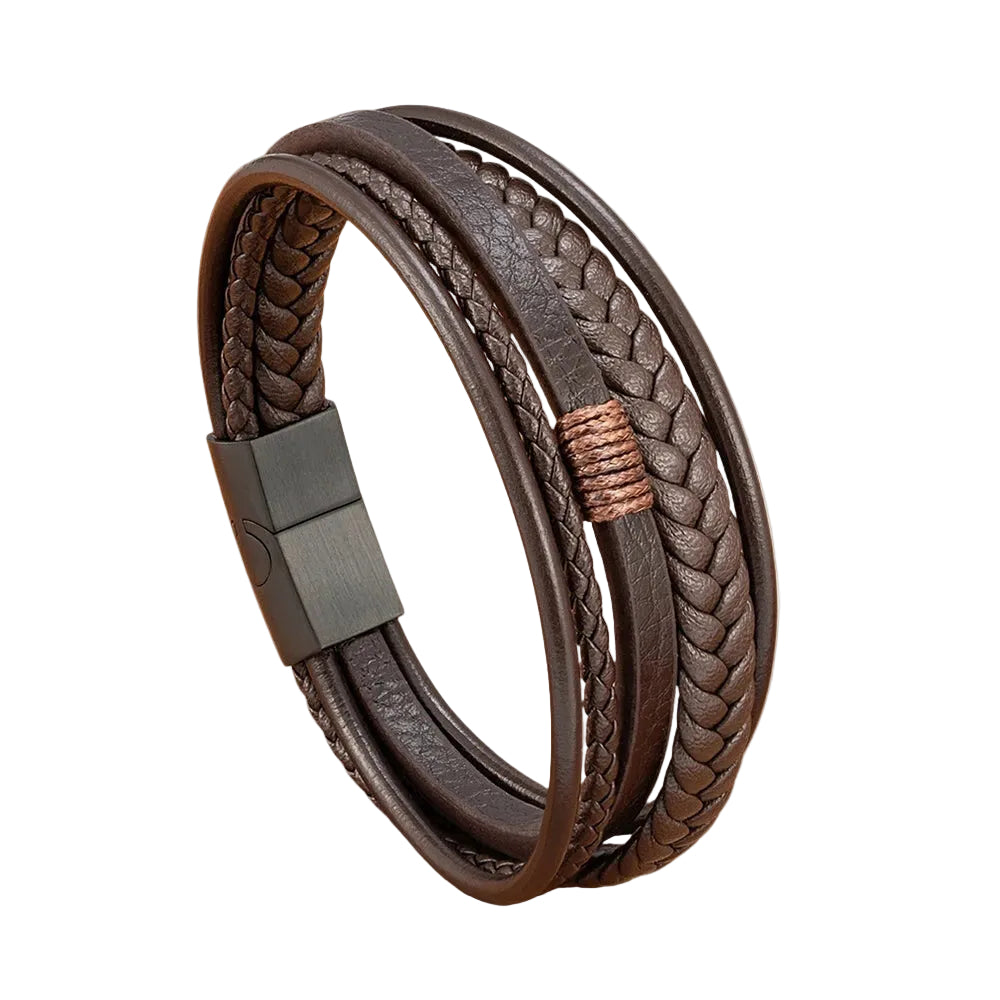 Bracelet Cuir Homme Tressé Marron Multiple | Erick