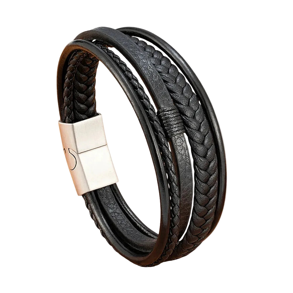 Bracelet Cuir Homme Tressé Noir Multiple | Michael