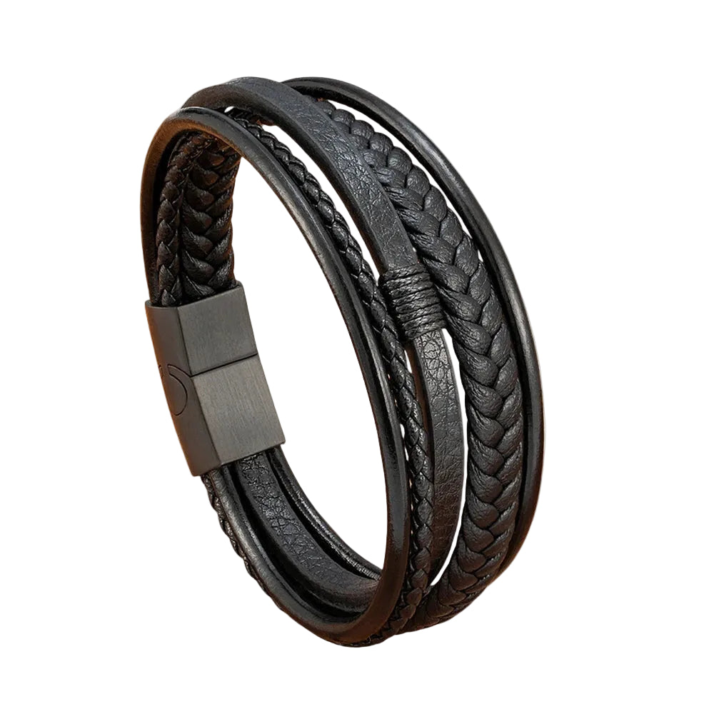 Bracelet Cuir Homme Tressé Noir Multiple | Shama