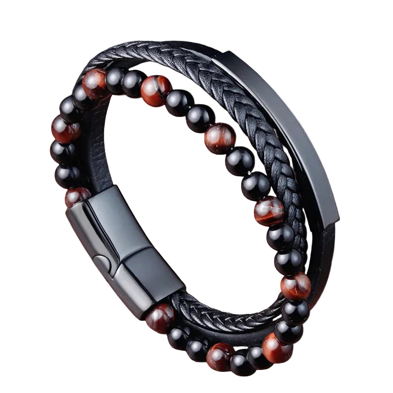 Bracelet Cuir Homme Tressé Perles Marron Foncé | Jean-Michel