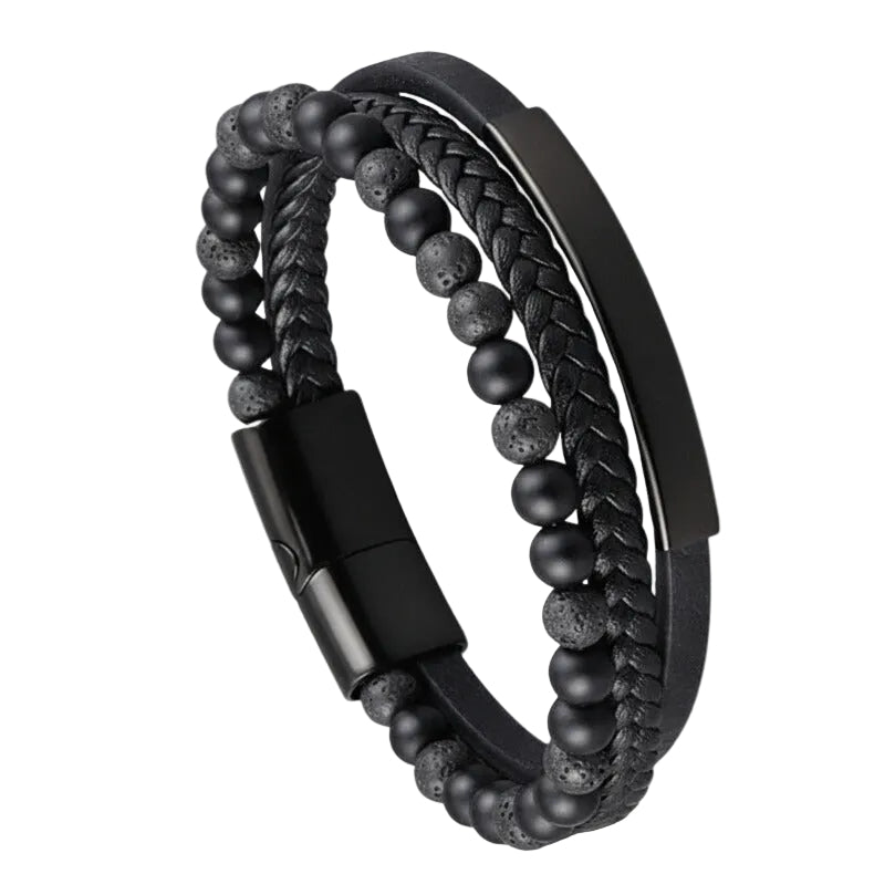 Bracelet Cuir Homme Tressé Perles Noires | Benny
