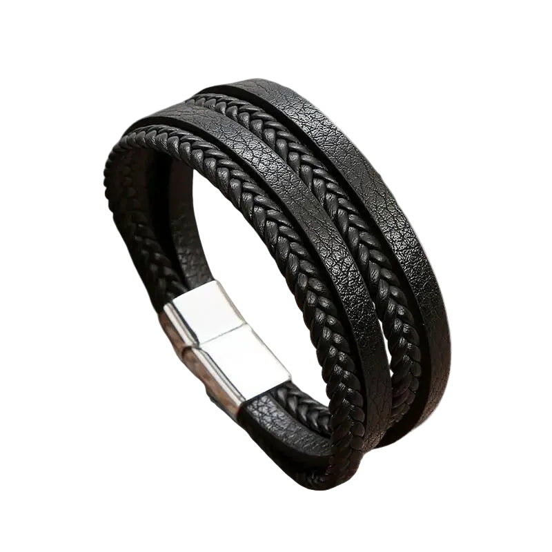 Bracelet Cuir Homme Tressé Plat Homme Noir | Jules