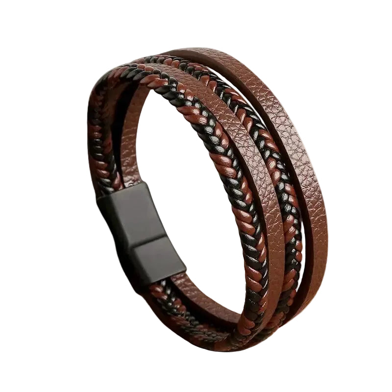 Bracelet Cuir Homme Tressé Plat Marron et Noir | Antoine
