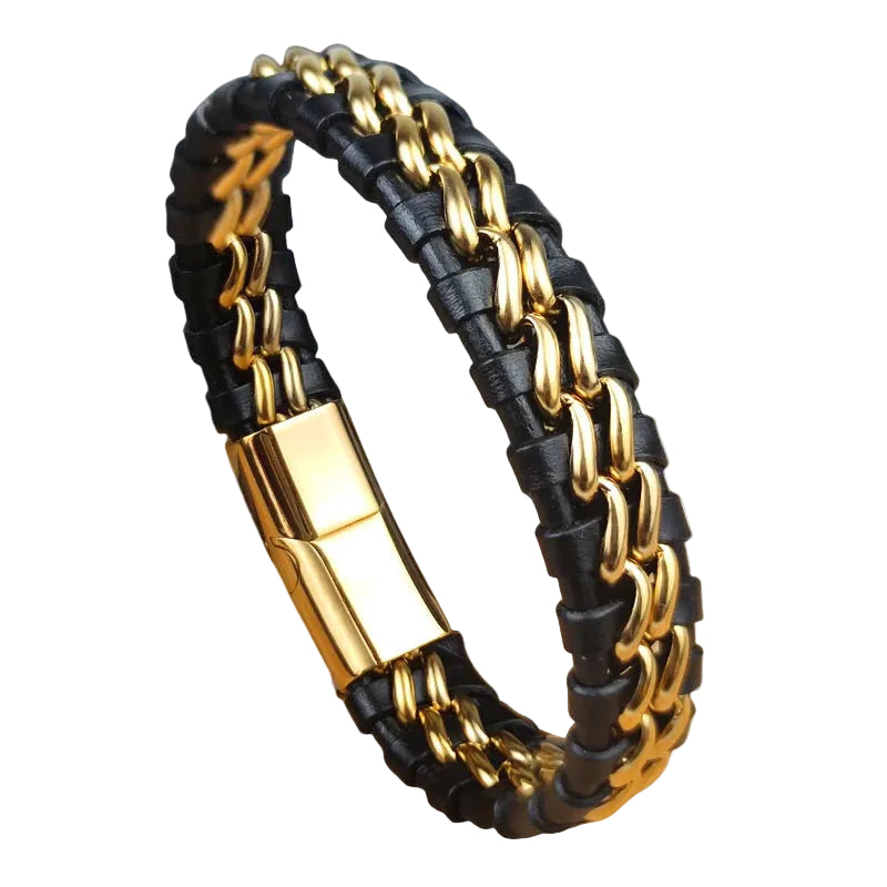 Bracelet Cuir Homme et Or | Kervin