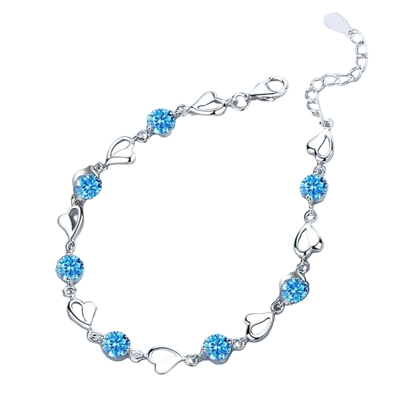 Bracelet Fin Cœur Argent et Diamants Bleus Femme | Thaïs