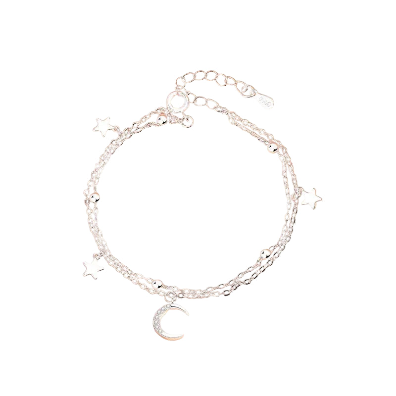 Bracelet Fin Etoile et Lune Argent Femme | Apolline