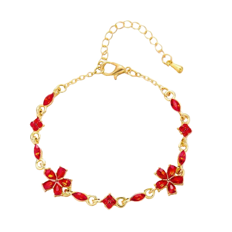 Bracelet Fin Fleurs Diamants Rouges Or Femme | Livia