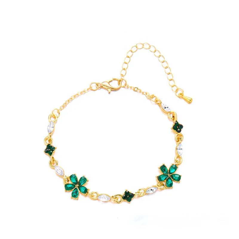 Bracelet Fin Fleurs Diamants Verts Or Femme | Manon
