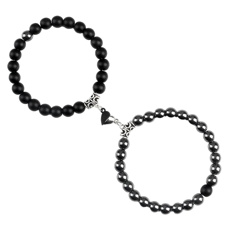 Bracelet couple Cœur Aimant Perles Argent et Noires | Lolita & Hugo