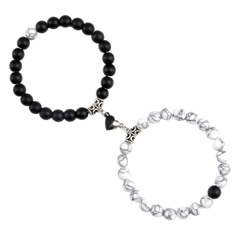 Bracelet couple Cœur Aimant Perles Blanches et Noires | Daisy & Leo