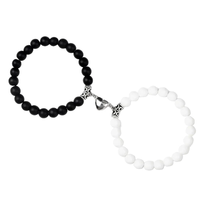 Bracelet couple Cœur Aimant Perles Blanches et Noires | Solange & Adam