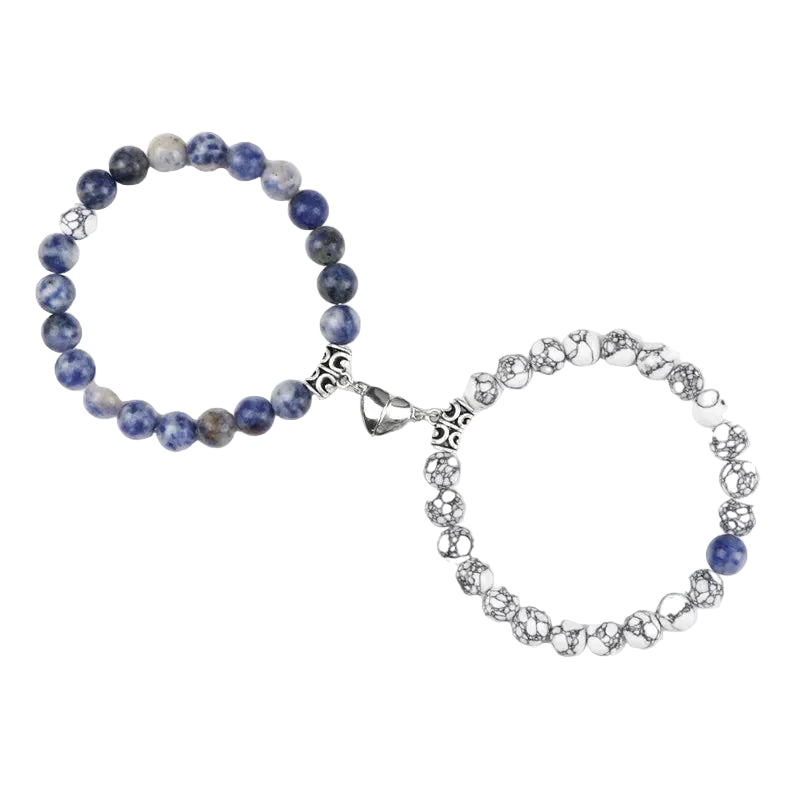 Bracelet couple Cœur Aimant Perles Bleues et Blanches | Daisy & Leo