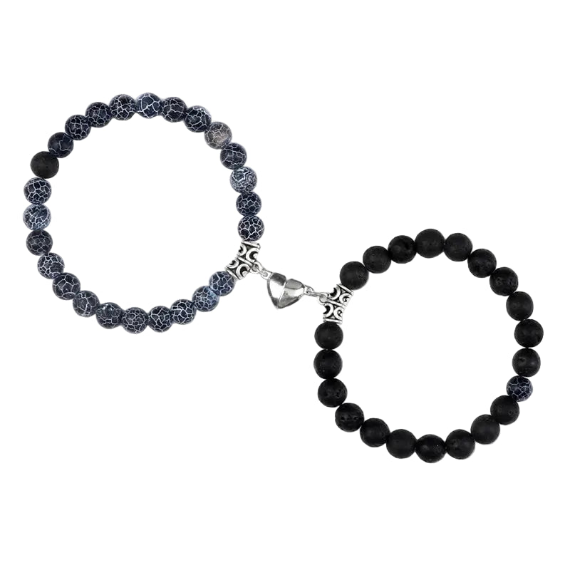 Bracelet couple Cœur Aimant Perles Bleues et Noires | Mary & Louis