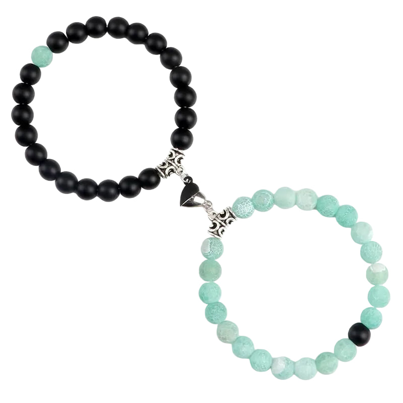Bracelet couple Cœur Aimant Perles Cyan et Noires | Lucrezia & Zech