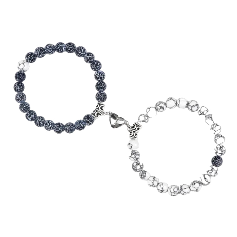 Bracelet couple Cœur Aimant Perles Grises et Blanches | Bonnie & Clyde