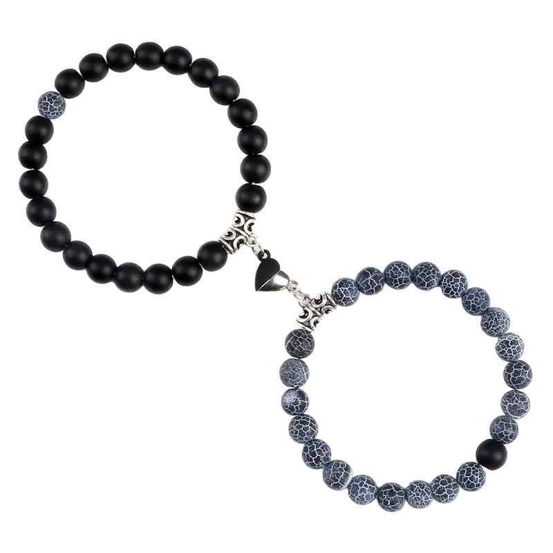 Bracelet couple Cœur Aimant Perles Grises et Noires | Lucinda & Lucas