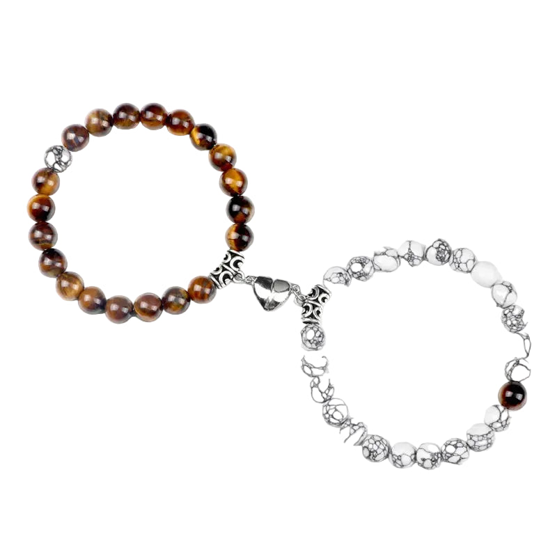 Bracelet couple Cœur Aimant Perles Marrons et Blanches | Angelina & Mathis