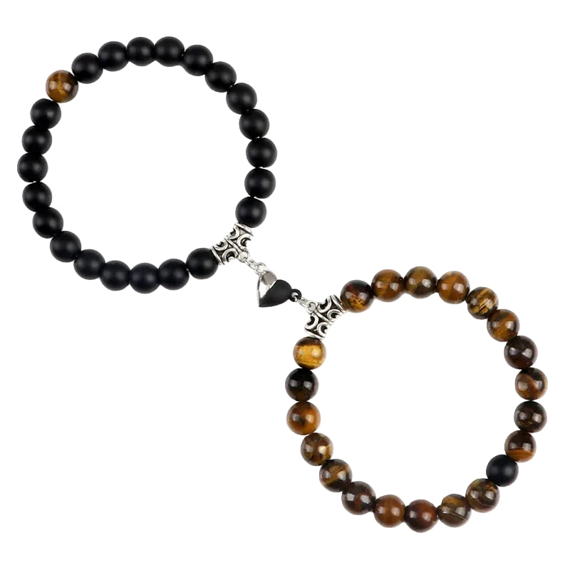 Bracelet couple Cœur Aimant Perles Marrons et Noires | Apoline & Sacha