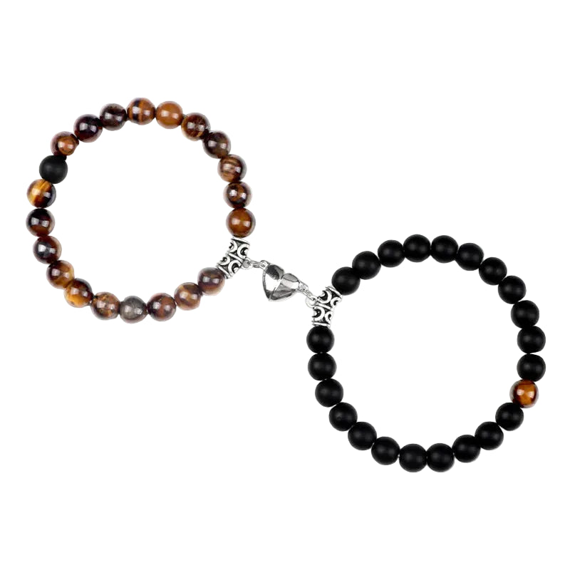 Bracelet couple Cœur Aimant Perles Marrons et Noires | Edith & Ayden