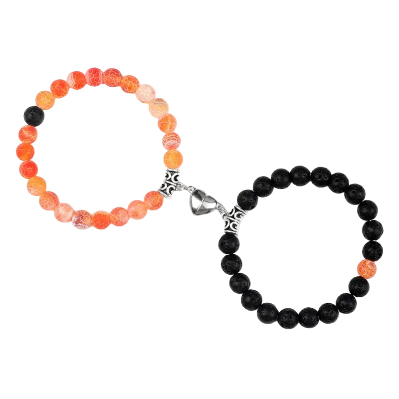 Bracelet couple Cœur Aimant Perles Roses et Noires | Axelle & Marius