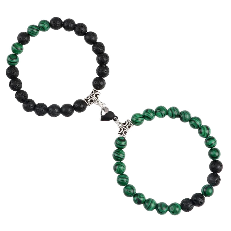 Bracelet couple Cœur Aimant Perles Vertes et Noires | Kamelia & Noah