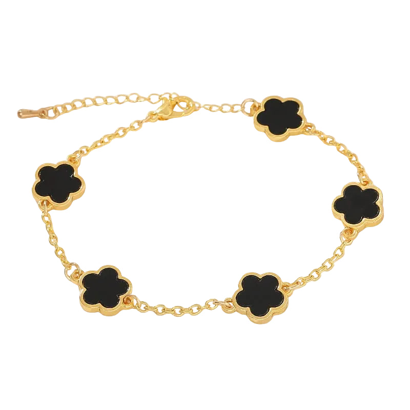 Bracelet Fin Fleurs Noires Or Femme | Léonie