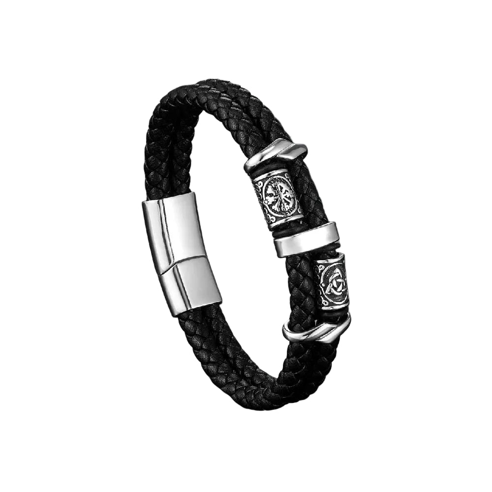 Bracelet Cuir Tressé Homme Anneaux Celte Argent | Ken